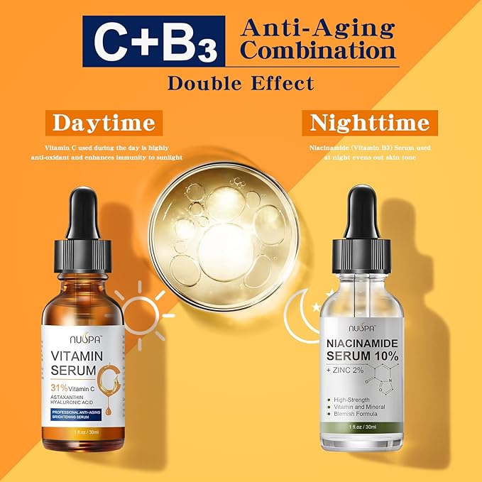 Organic Vitamin C Serum for Face 31% Vitamin C Facial Serum Anti Aging Serum Reduces Age Spots, Face Dark Spots, Sun Damage, Skin Brightening Facial Serums with Hyaluronic Acid and Astaxanthin