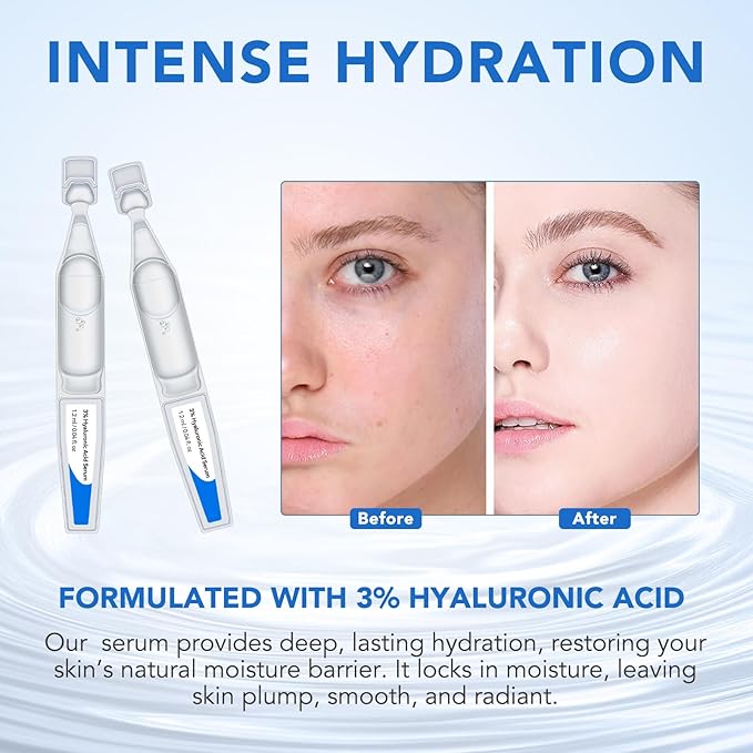 3% Hyaluronic Acid Serum Ultra-Hydrating Vials, 30 Pack Skin Repair Hyaluronic Acid Tubes, Single-Use Anti-Aging serum for face Wake Nature Perfection Tubes Vials(#2)