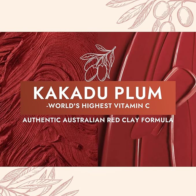 Australian Red Clay Face Mask - Deep Cleansing Detox Mud Mask with Kakadu Plum & Desert Lime - Pore Minimizing Natural Clay Mask for All Skin Types - 3.52 oz