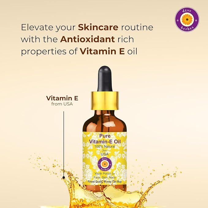 Deve Herbes Vitamin E Oil | Traditionally Extracted | Pure | Non-Sticky | Lightweight | For Skin, Hair & Nails | All Skin Types | Men & Women | 30ml X 2