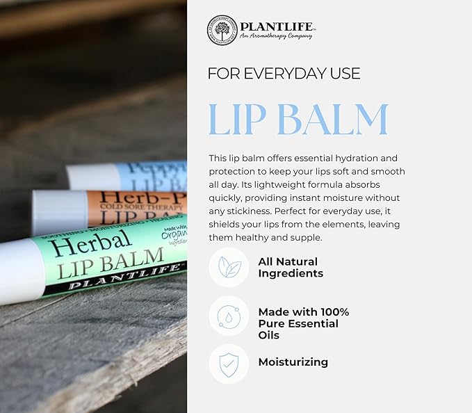 Plantlife Herbal Lip Balm 3 pack - We Blend the Finest Olive Oil with Organic Beeswax to Create the Most Soothing Lip Balm - Made in California