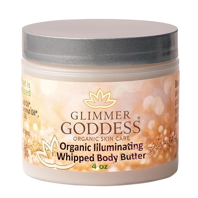 Glimmer Goddess Shimmer Body Butter with Organic Whipped Shea Butter for Hydration, Moisturizing & Silky Natural Glow - Diamond Super, 4 oz