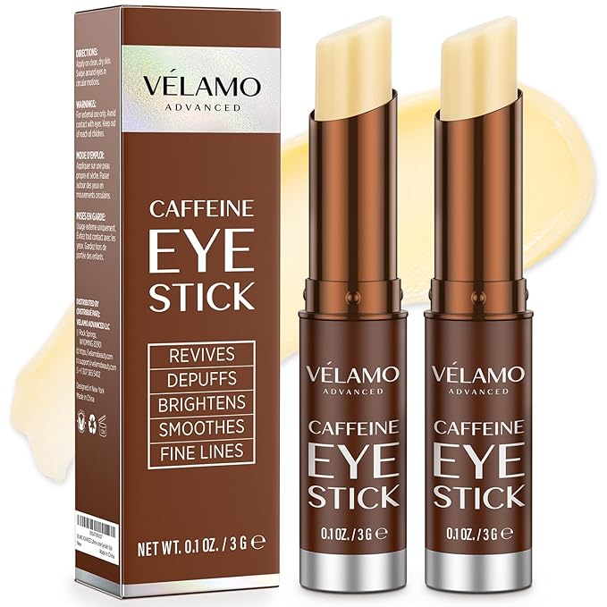 VELAMO ADVANCED Caffeine Eye Stick: Energizing & Hydrating Under Eye Balm for Dark Circles & Puffiness - Travel Essentials, Portable & Perfect for On-the-go Use, 0.1 OZ/3g 2 Pcs