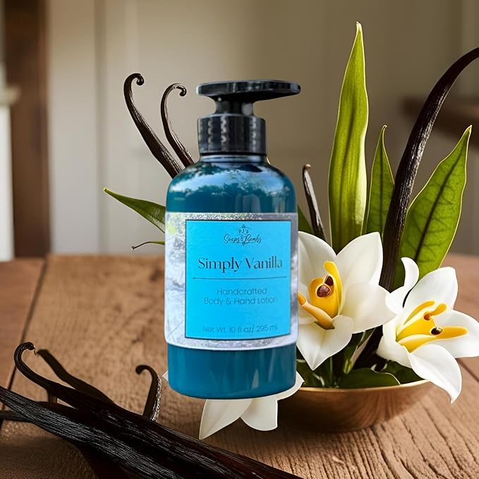 PJ's Simply Vanilla Handcrafted Luxury Body Lotion – Moisturizing, Non-Greasy Skincare with Natural Ingredients, Paraben-Free & Cruelty-Free, 10 oz