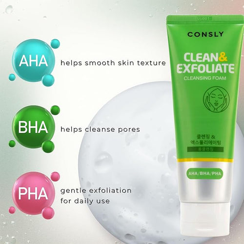 AHA BHA PHA Cleansing Foam | Korean Foaming Face Wash | Gentle Exfoliating Cleanser for Pores & Uneven Texture | Removes Makeup & Sunscreen | K-Beauty Face Cleanser | 120 ml / 4.06 fl oz.