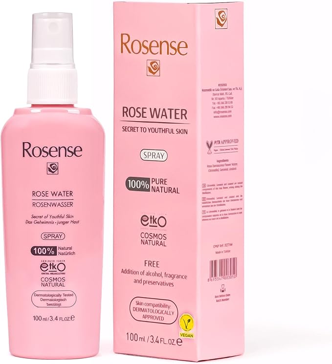 100% Pure Natural Vegan Turkish Rosewater Hydrating Face Mist/Rose Water Face Toner (No Additives, No Chemicals, No Preservatives) 100mL/3.4 Oz