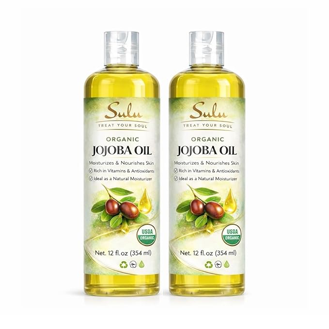 SULU ORGANICS 100% Pure Organic Unrefined Golden Jojoba Oil 24 Oz (Ounces)-Set of 2 Bottles-Skin Care-Organic Hexane Free