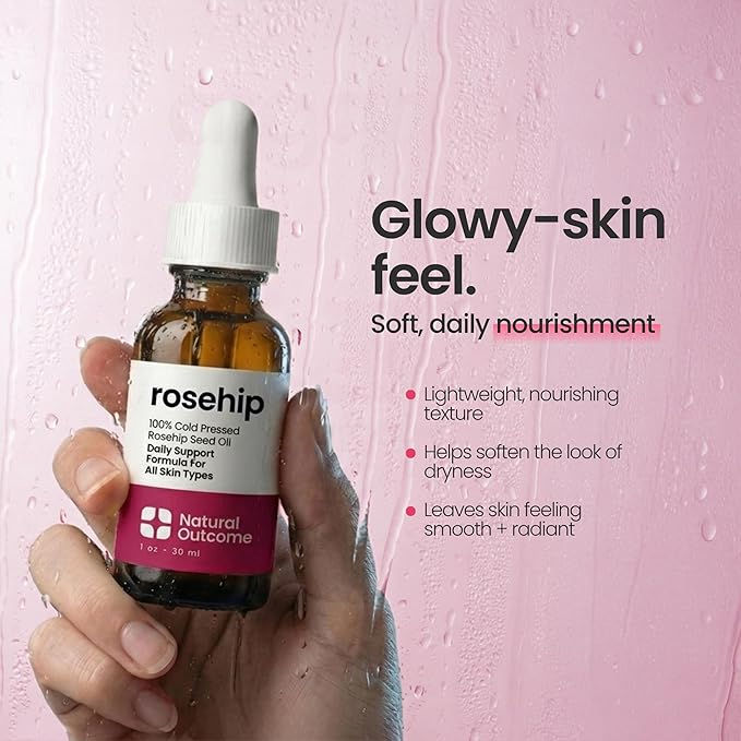 natural outcome Rosehip Oil 100% Pure Cold-Pressed Rosehip Seed Face Oil - Anti-Aging Facial Oil to Plump, Balance & Hydrate 1 oz