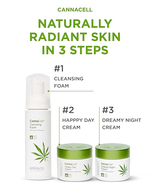 Andalou Naturals Cannacell Happy Day Cream - Hydrating Face Moisturizer with Nourishing Stem Cells - Rich in Vitamins, Plant-Based Proteins, & Omegas for Glowing Skin - 1.7 Fl Oz