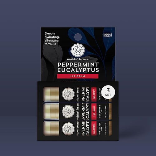 All-Natural Lip Balms for Men - Peppermint Eucalyptus Flavor - Infused with Shea Butter, Beeswax, Coconut Oil, and Vitamin E for Soft, Hydrated Lips