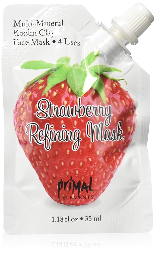 Primal Elements Face Mask, Clay Mud Facial Treatment, Multi-Use Package, 1.18 oz - Strawberry Refining
