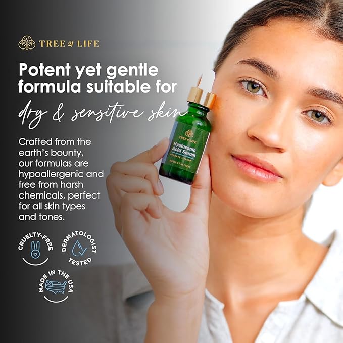 Tree of Life Beauty Hyaluronic Acid Serum, Skin Brightening Face Oil for Dark and Age Spots, Facial Serums for Dry and Sensitive Skin Care with Vitamin E for Soft Smooth Skin, 2 Fl Oz, (Pack of 2)