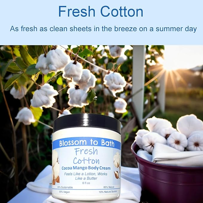 Fresh Cotton Cocoa Mango Body Cream (8 Ounce) - Phthalate Free Fragrance - Feels Like A Lotion And Works Like A Butter with a Clean Cotton Scent