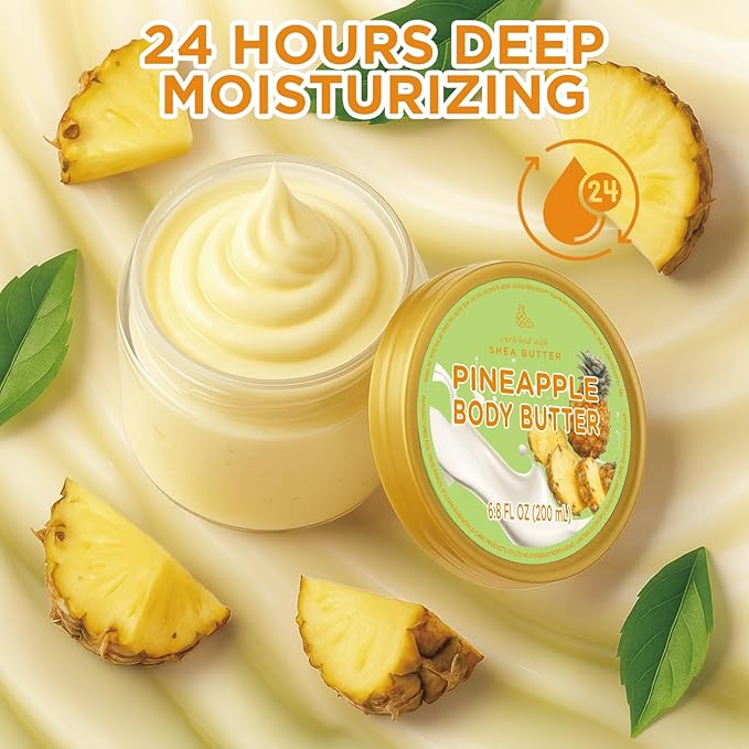 Pineapple Body Butter, Shea Body Butter for Women Dry Skin, Natural Pineapple Lotion for Body Care Smell Good-6.8 floz(200ml)