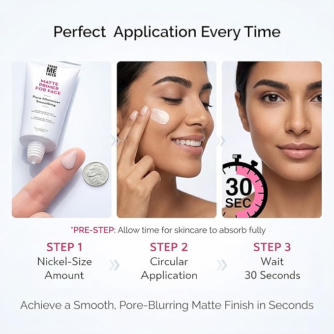 Elizabeth Mott Thank Me Later Face Primer - Mattifying Makeup Base Primer for Smooth Skin - Pore Minimizer, Helps Smooth Fine Lines - Long-Lasting, Lightweight, Leaping Bunny Certified, 30g