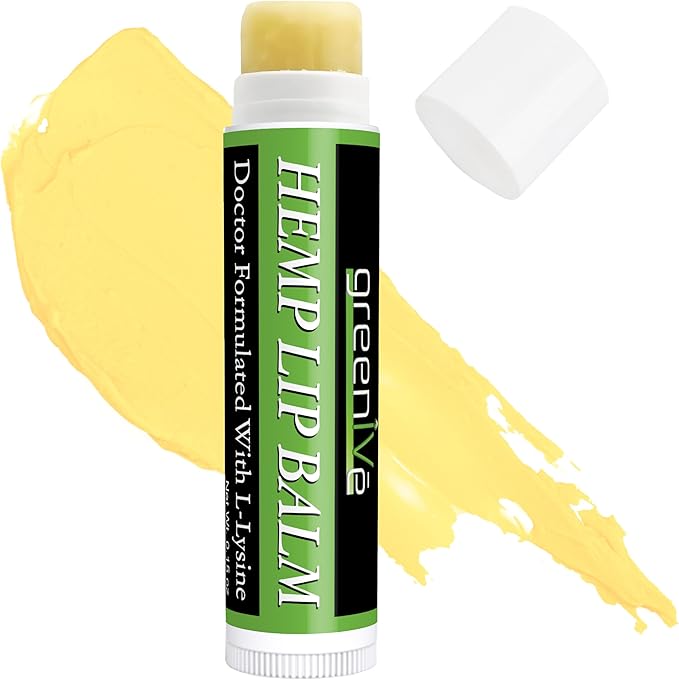GreenIVe Hemp Lip Balm Vegan Hemp Seed Oil Omegas 3 6 Vitamin E L-Lysine Hydrating Handcrafted Natural Lip Care Chap Stick Moisturizing Balm for Dry Lips Cracked Lips Sensitive Lips (1)