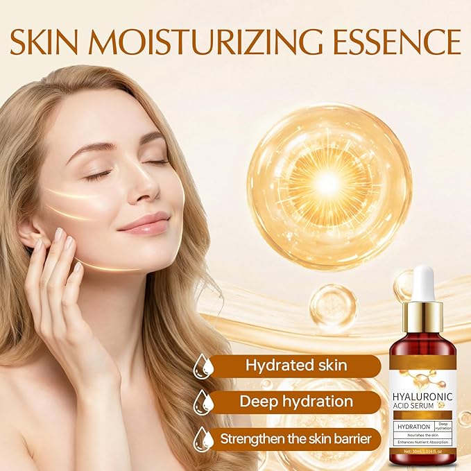 Hyaluronic Acid Serum for Face, Deep Hydration Facial Serum with Plant Extracts, Lightweight Moisturizing Essence for Plump-Looking, Smooth & Resilient Skin, 30ml / 1.01 fl oz