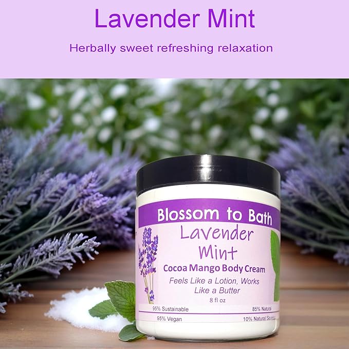 Blossom to Bath Lavender Mint Cocoa Mango Body Cream (8 Ounce) - Pure Essential Oil Fragrance - Feels Like A Lotion And Works Like A Butter with a Cheerfully Relaxing Scent