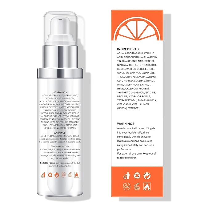 Ragkun 20% Vitamin C Serum, Retinol Serum for Face, Dark Spot Remover for Face, CE Ferulic Acid, Hyaluronic Acid, Hydrate & Plump Skin Care Anti Aging Wrinkle Brightening Skincare -1 Fl Oz.
