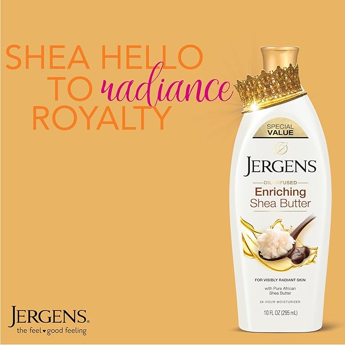 Jergens Shea Butter Body Lotion, Deep Conditioning Moisturizer, Hydration for Dry to Very Dry Skin, with Pure Shea Butter, Dermatologist Tested, 16.8 oz Bottle (Pack of 2)