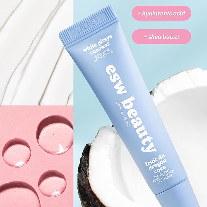 ESW Beauty White Pitaya Coconut Lip Treatment - Clear & Glossy with Shea Butter, Hyaluronic Acid, White Pitaya & Coconut for Intense Moisture & Dryness Prevention