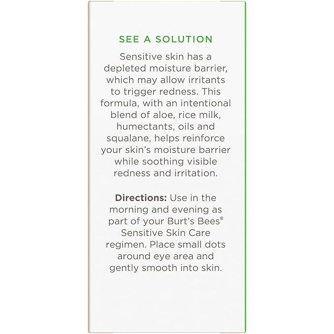 Burt's Bees Calming Eye Cream With Aloe and Rice Milk, Moisturizes Without Causing Redness or Irritation, 98.7 Percent Natural Origin Skin Care, 0.5 oz. Bottle