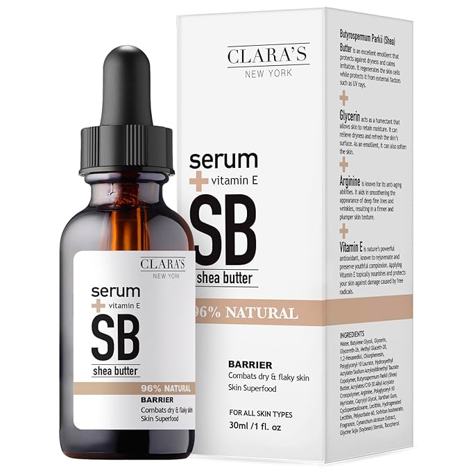 CLARA'S NEW YORK Barrier Shea Butter Facial Serum with Vitamin E – Hydrating & Soothing Daily Face Serum – Made in USA 30ml (1 Fl Oz)