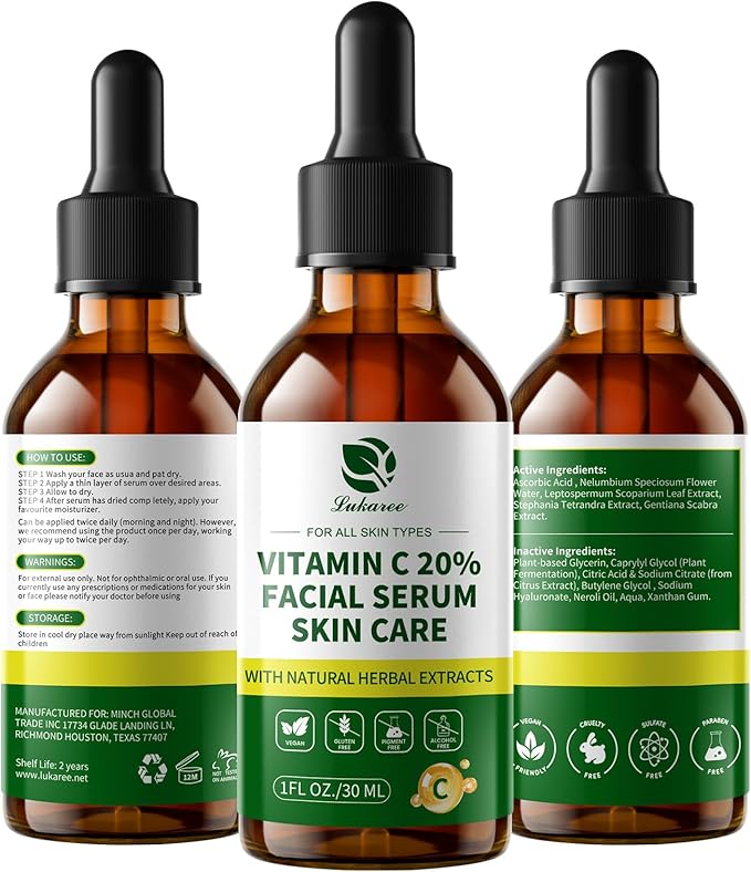 Lukaree Vitamin C Serum for Face – Brightening Vitamina C Facial Serum with Sodium Hyaluronate | Evens Skin Tone & Smooths Fine Lines | Antioxidant-Rich Beauty Product for All Skin Types,1 Fl Oz