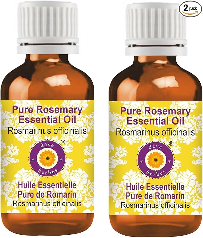 dève herbes Rosemary Essential Oil (Rosmarinus officinalis) Pure | Non-Sticky | Non-Greasy | Lightweight | Men & Women | All Skin Types | Steam Distilled 30ml X 2 (2 oz)
