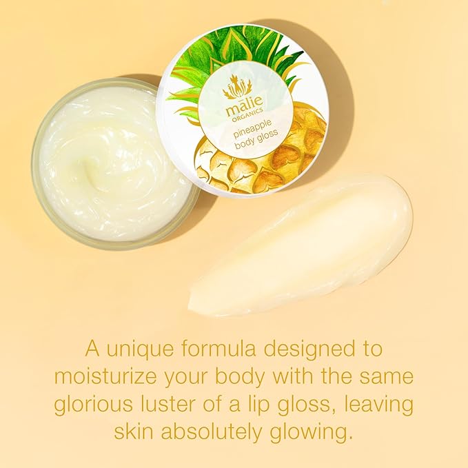 Mālie Organics Botanical Body Gloss, Pineapple Scent, Intensive Moisture Butter Balm for Radiant Glow, Mango + Aloe + Macadamia Butters, Vegan