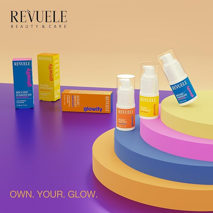 REVUELE Go Glow! Power Serum, 1 fl.oz – Vitamin C + E + F Antioxidant Face Serum for Brightening, Hydration & Even Skin Tone, Fast-Absorbing, Vegan & Cruelty-Free