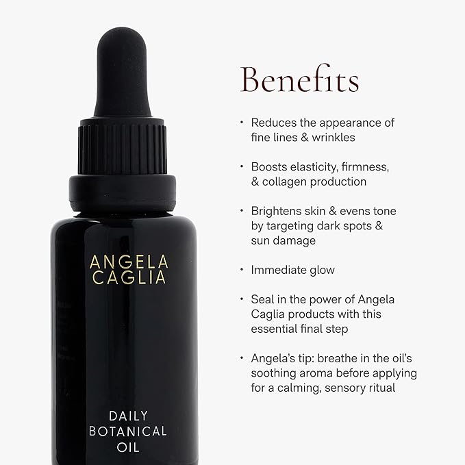 Angela Caglia Daily Botanical Oil - Organic Face Oil for Glowing Skin - Hydrating & Nourishing with Antioxidants - USDA-Certified 1 Fl Oz