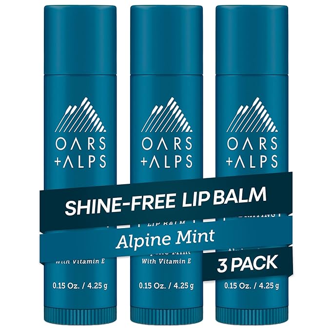 Oars + Alps Clear Lip Balm for Men & Women, Ultra Hydrating Lip Care Infused with Vitamin E, Moisturizing, Nourishing, Paraben, Sulfate, Alcohol & Shine Free, Alpine Mint Scent, 0.45oz, 3pk