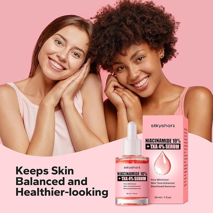SilkyShark Niacinamide Serum (1 Fl Oz), 10% Niacinamide + 4% Tranexamic Acid Serum, Face Serums for Pore Minimizing, Dark Spots, Blackhead Removal, Hydrating, and Anti-Aging