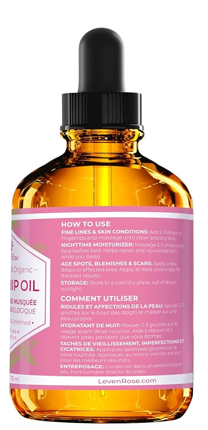 Leven Rose Pure Rosehip Oil for Face Organic Cold Pressed 4 oz - Rose Hip Seed Oil, Unrefined for Nighttime Face Moisturizer for Hair, Skin & Nails