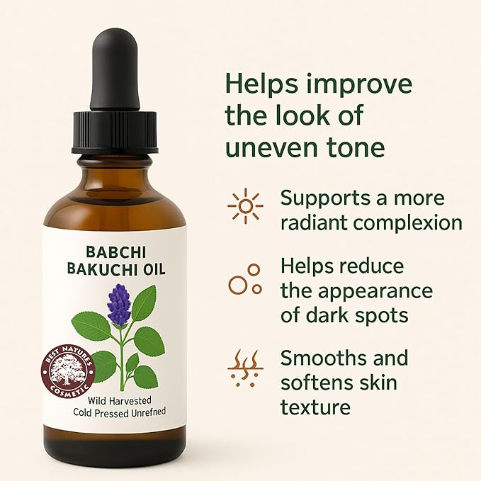 Best Nature's Cosmetics Bakuchi (Babchi) Oil – 100% Pure, Cold Pressed Facial Oil for Skin Care – Bakuchiol-Rich Psoralea Corylifolia Seed Oil – 2 fl oz / 60 ml