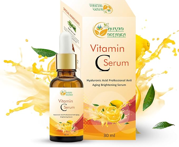 Herbs Botanica Vitamin C Serum For Face with Hyaluronic For Anti Aging Hydrating & Serum for Dark Spots, Fine Lines, Includes Vitamin E, Organic Aloe Vera and Jojoba Oil 1 fl oz
