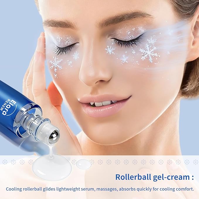 Cooling Plant-Powered Peptide Eye Serum - Quadruple Hyaluronic Acid Collagen Anti-Aging, Soothing Sensitive Under Eye Cream for Puffiness Dark Circles Fine Lines, with Roller Massage Ball, 0.34 fl oz