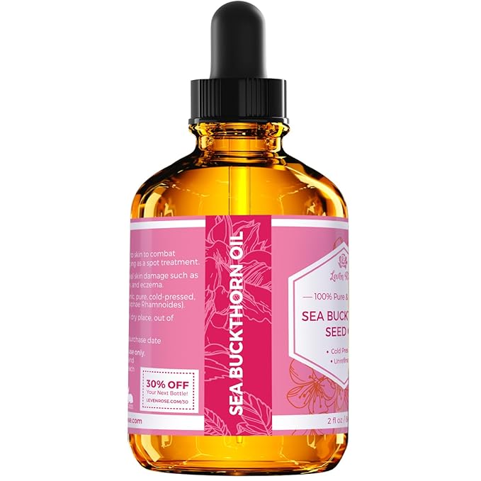 Leven Rose Sea Buckthorn Seed Oil, 100% Pure Unrefined Cold Pressed for Hair Skin and Nails (2 oz)