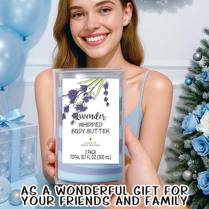 Lavender Whipped Body Butter, Shea Body Butter for Wome Dry Skin, Natural Lavendera Lotion for Body Moisturizer-Deep Moisturizing and Softening-3.4 floz+6.8 floz(100ml+200ml)