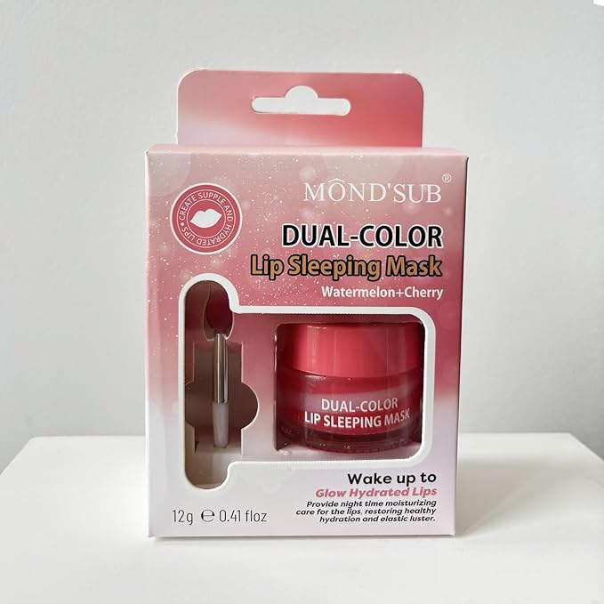 MOND'SUB Lip Sleeping Mask,Overnight Dry Damaged Lip Nourishment,Moisturizer for Plump, Smooth Lips,Hydrating Lip Balm Care with Fruit Extracts,Dual-Color Watermelon & Cherry