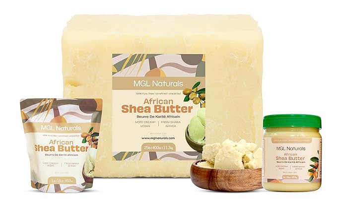 MGL Naturals Raw African Shea Butter Ivory 16oz, 100% Pure, and Unrefined. Nourish and moisturize hair and skin. Use alone or DIY recipes. From Ghana, West Africa. (16 Ounce (Pack of 1))