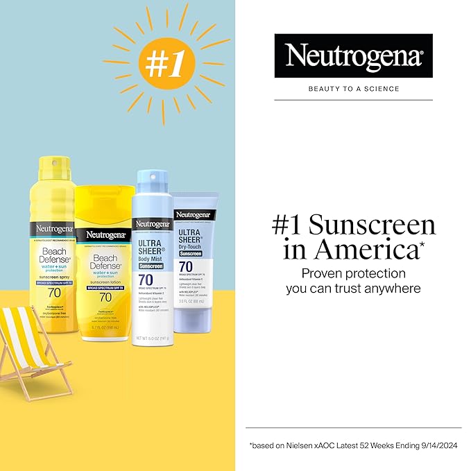 Neutrogena Beach Defense SPF 70 Sunscreen Spray, Broad Spectrum, Lightweight & Fast Absorbing, Oxybenzone & Octinoxate Free, Hawaii Act 104 Compliant Face & Body Sunscreen, 6.5 oz