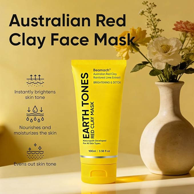 Australian Red Clay Face Mask, Earth Tones Face Mask, Mineral-Rich Purifying Mud Mask with Desert Lime, Rainforest Lime Extracts & Shea Butter, Smoother Skin, All Skin Types, 100 ML (1)