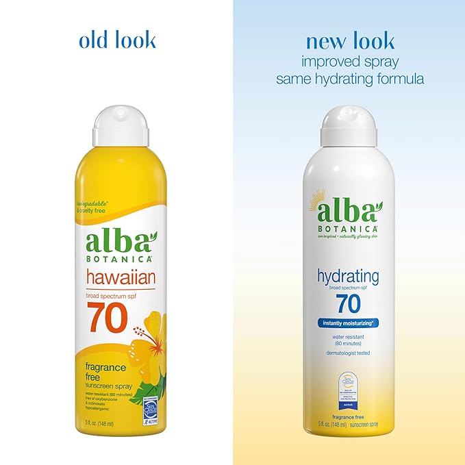Alba Botanica Sunscreen Spray for Face and Body, Broad Spectrum SPF 70 Sunscreen, Hawaiian Coconut, Water Resistant and Biodegradable, 5 fl. oz. Bottle