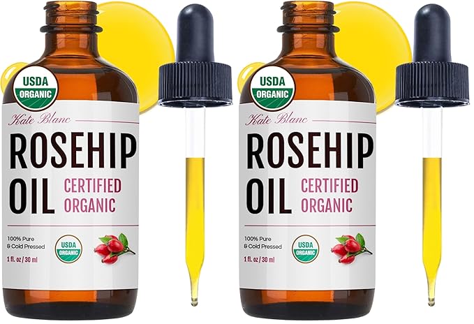 Kate Blanc Cosmetics Rosehip Oil for Face & Softer Glowing Skin (1oz, Organic, 100% Pure, Cold Pressed) Rosehip Seed Face Oil for Facial & Gua Sha Massage (Pack of 2)