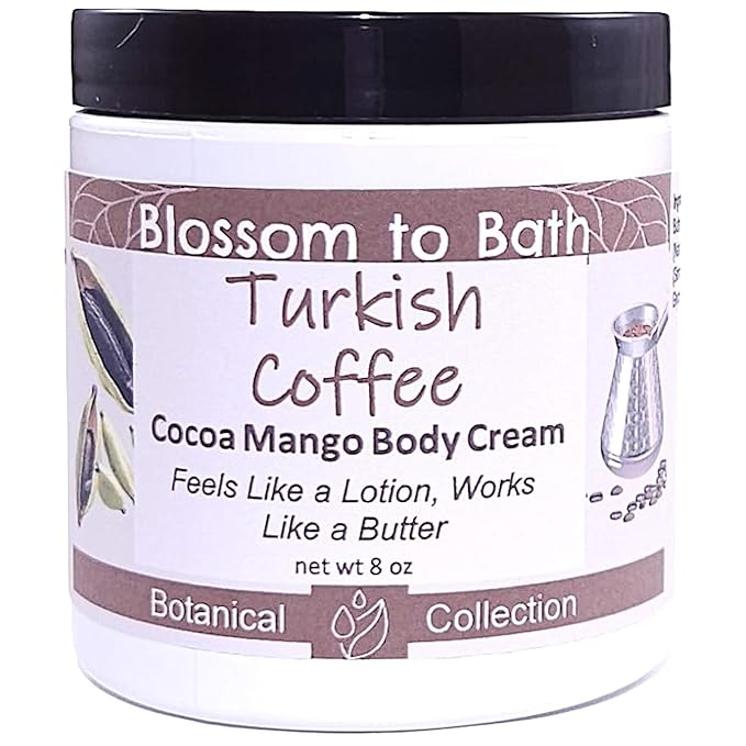 Blossom to Bath Turkish Coffee Cocoa Mango Body Cream (8 Ounce) - Natural Fragrance - Feels Like A Lotion And Works Like A Butter with a Sweetly Rich And Spicy Scent