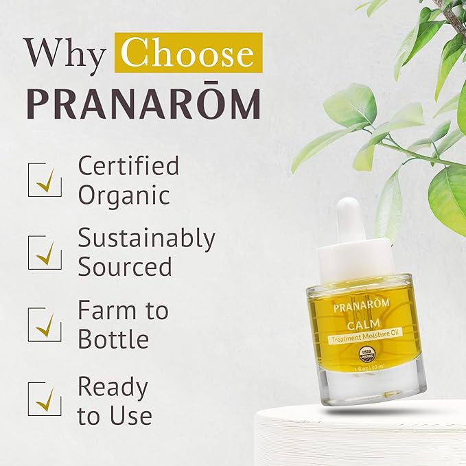 Pranarom - Calm Treatment Moisture Oil 30ml - Moisturizing Dry Sensitive Skin - Soothing - Organic Virgin Plant Oils, Organic Essential Oils