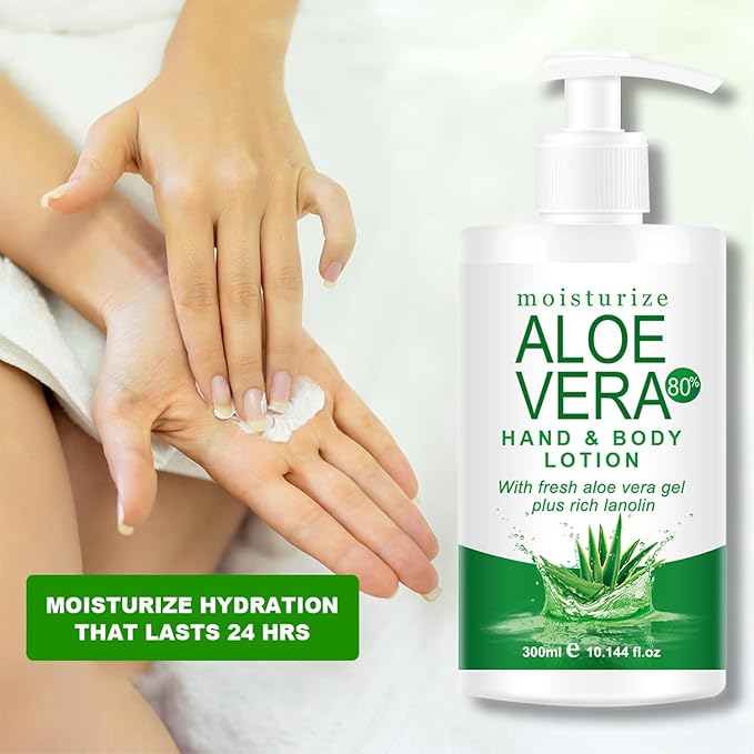 Organic Aloe Vera Gel for Face & Body, 10.14 Fl Oz Soothing & Hydrating Lotion, 80% Pure Aloe Gel Organic Moisturizer for Dry Skin, Lightweight Non-Greasy Formula