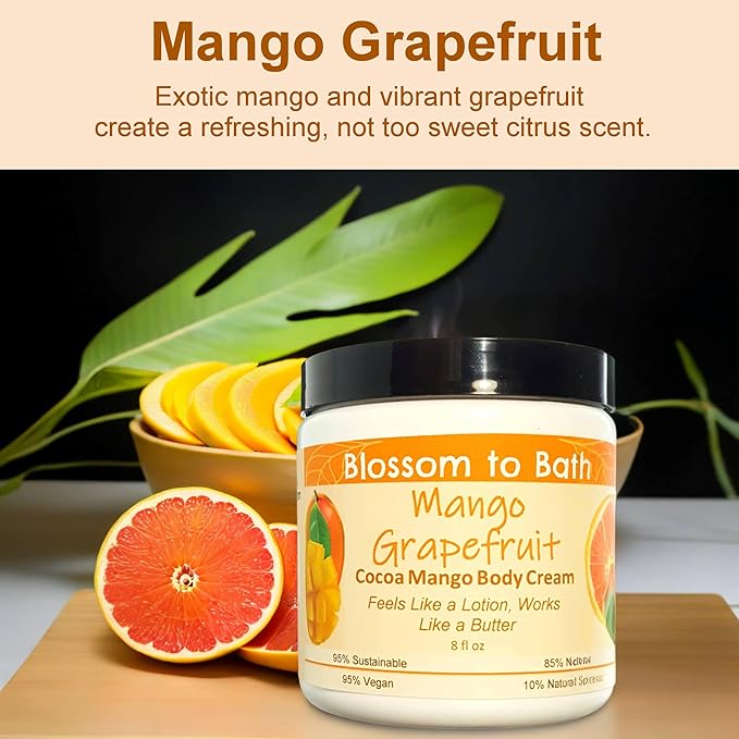 Mango Grapefruit Cocoa Mango Body Cream (8 Ounce) - Natural Fragrance - Feels Like A Lotion And Works Like A Butter with a Fresh Tropical Scent
